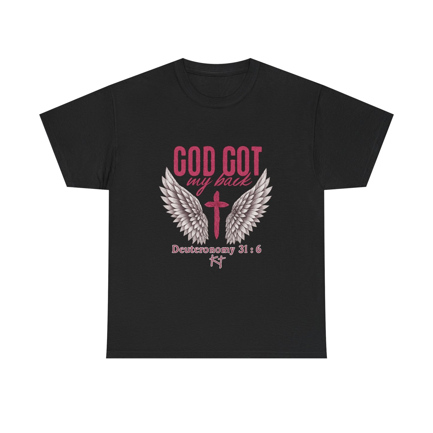 God Got My Back T-Shirt — Christian Faith Tee with Wings & Cross (Deuteronomy 31:6)