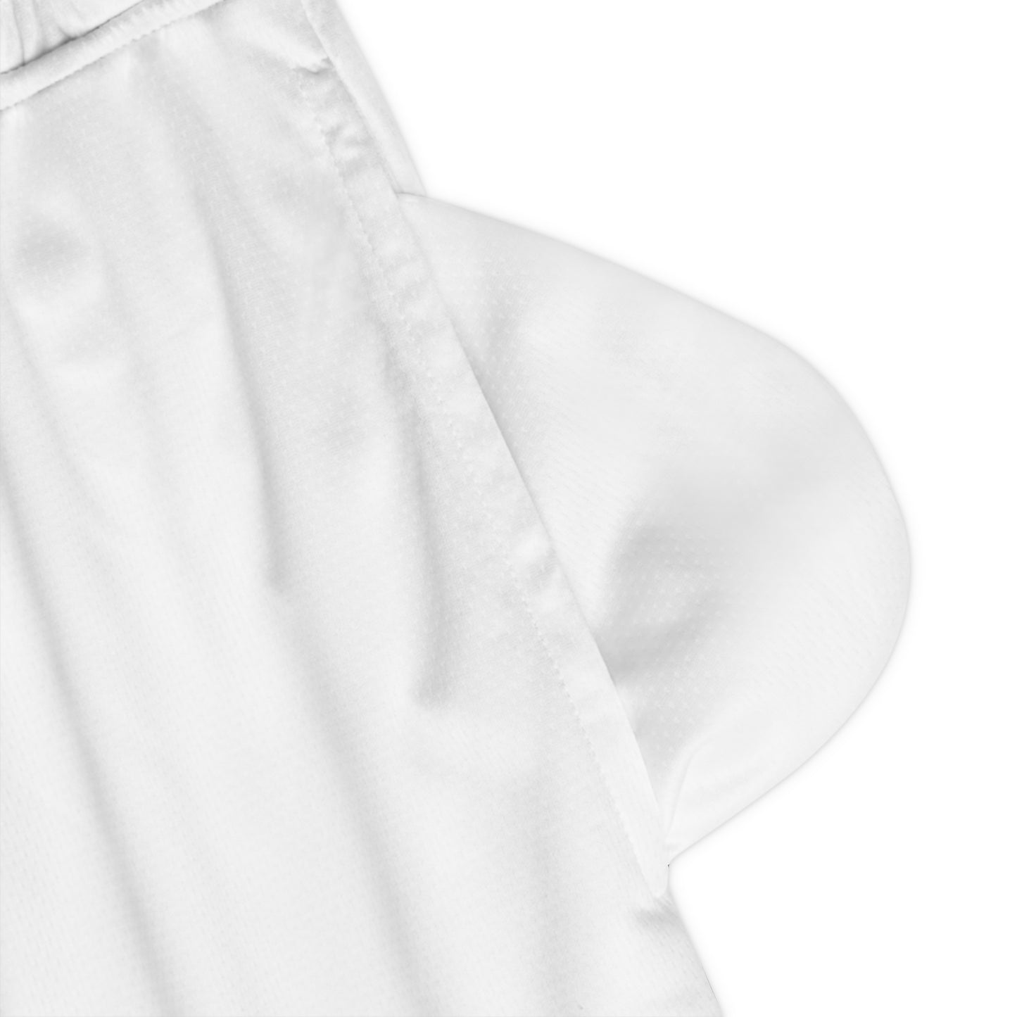 Kingdom Threads Basketball Shorts — White Ribbed Athletic AOP