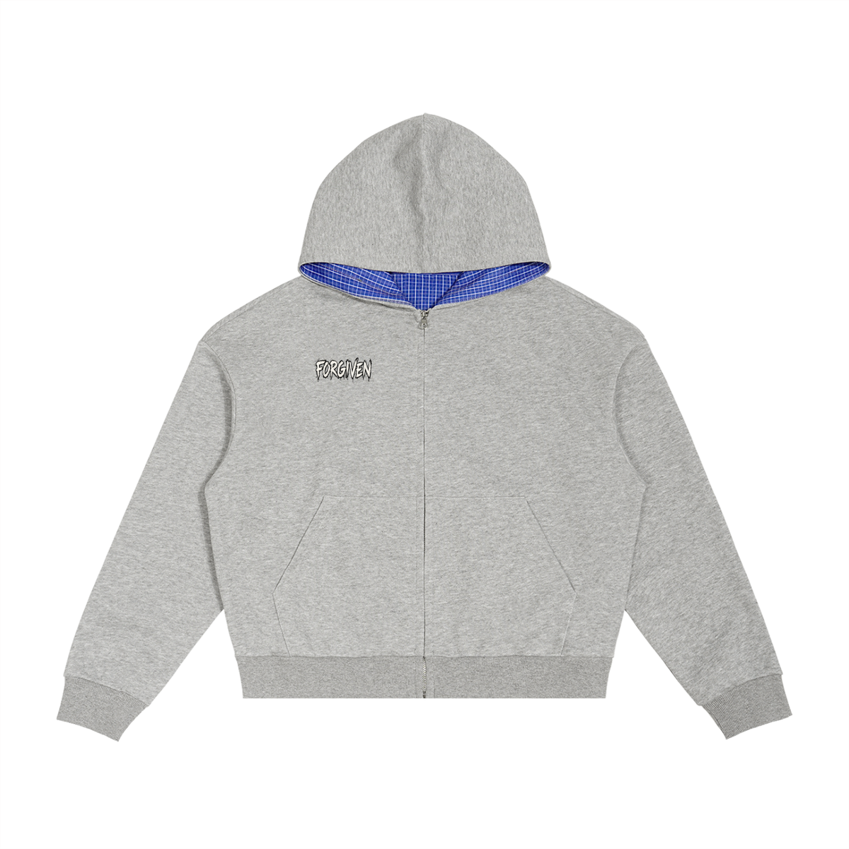 Contrast Plaid Boxy Zip Hoodie | Kingdom Threads