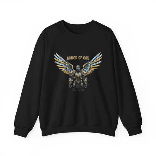 Armor of God Crewneck Sweatshirt — Angel Wings Christian Faith Graphic