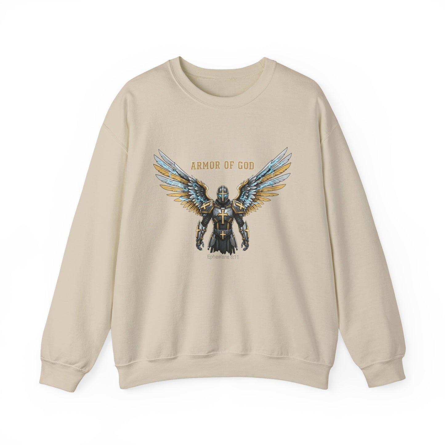 Armor of God Crewneck Sweatshirt — Angel Wings Christian Faith Graphic