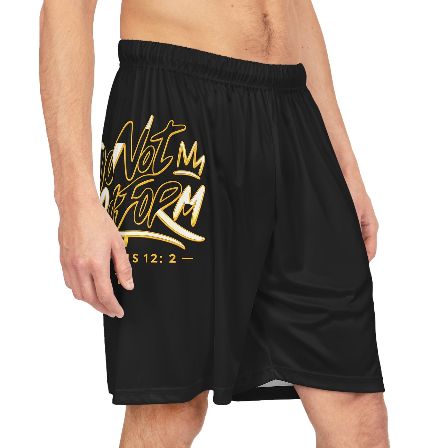 Do Not Conform Basketball Shorts — Black Gold Scripture Athletic Shorts