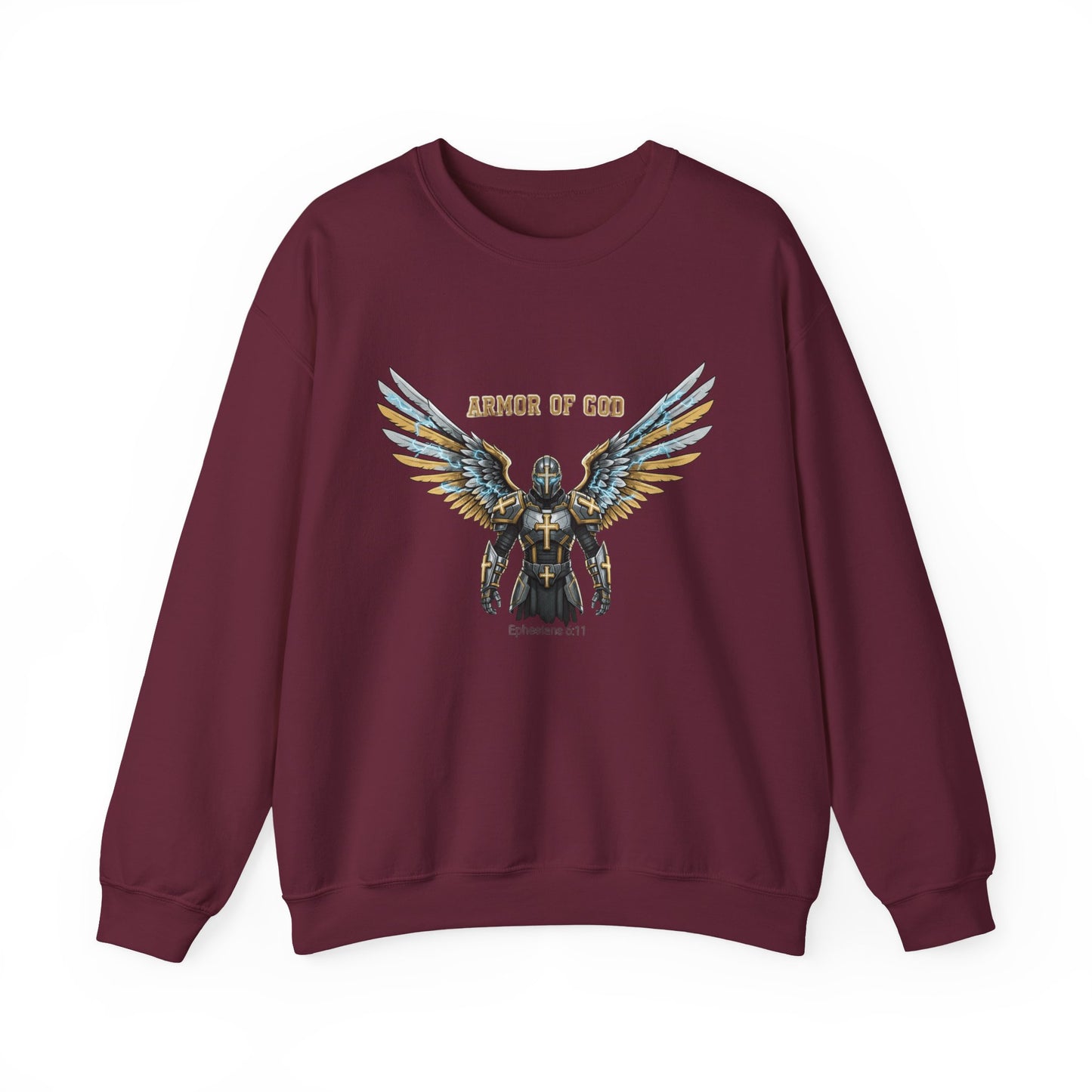 Armor of God Crewneck Sweatshirt — Angel Wings Christian Faith Graphic