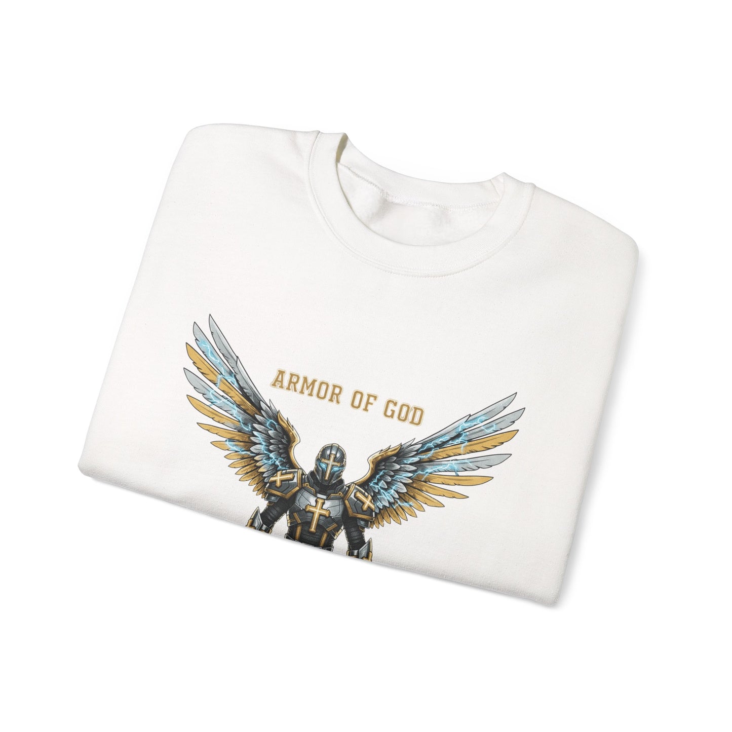 Armor of God Crewneck Sweatshirt — Angel Wings Christian Faith Graphic