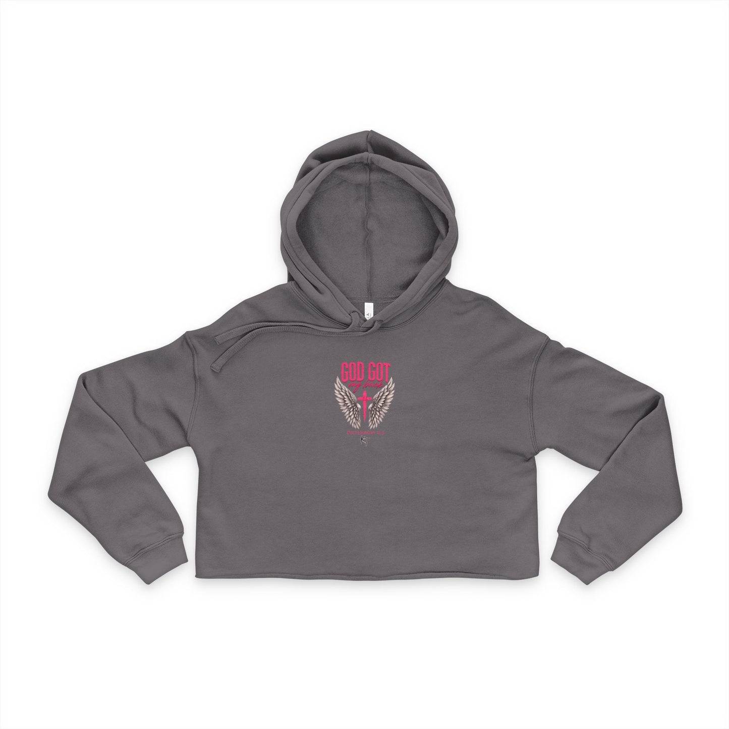 God Got Her Back Cropped Hoodie — Women's Faith-Based Angel Wing Crop Top