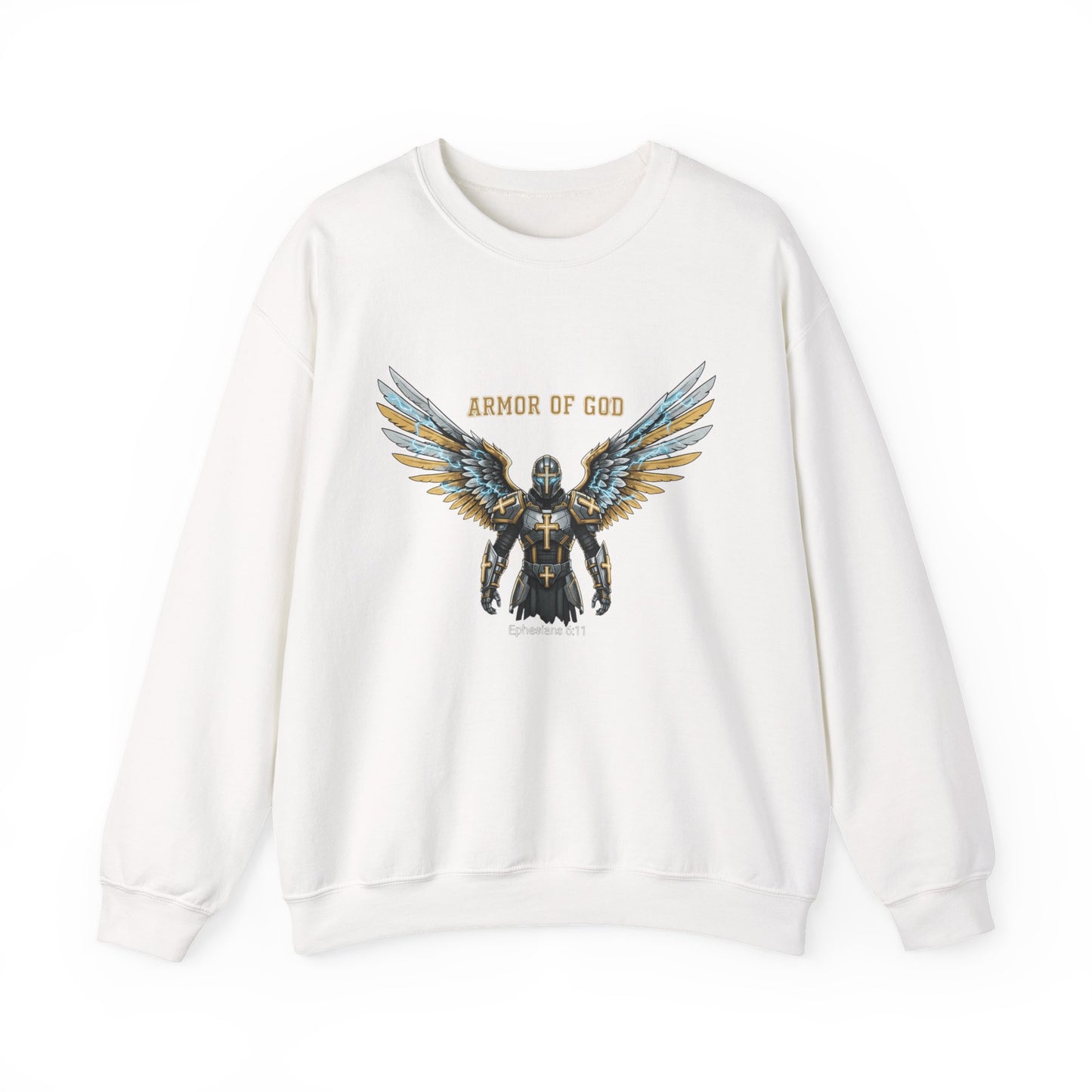 Armor of God Crewneck Sweatshirt — Angel Wings Christian Faith Graphic