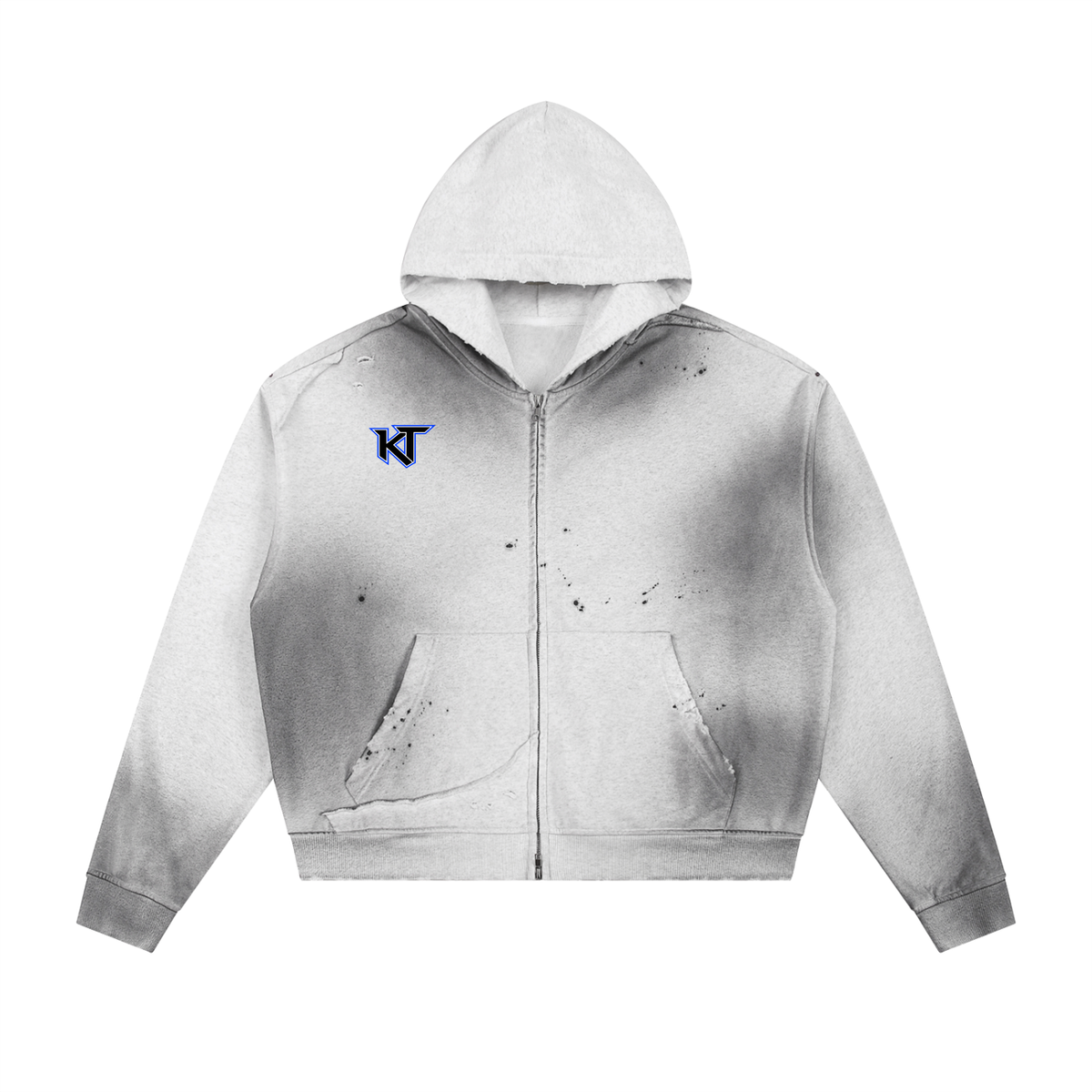 Cross Sun Fade Frayed Raw Edge Zip Hoodie | Christian Streetwear | Kingdom Threads