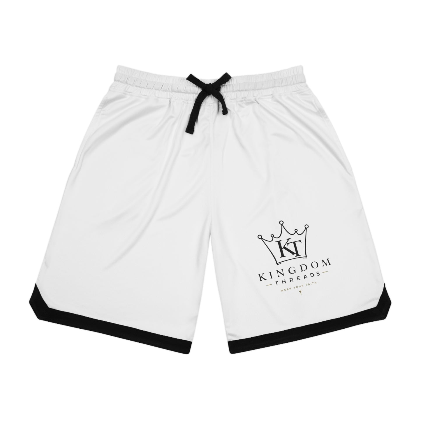 Kingdom Threads Basketball Shorts — White Ribbed Athletic AOP
