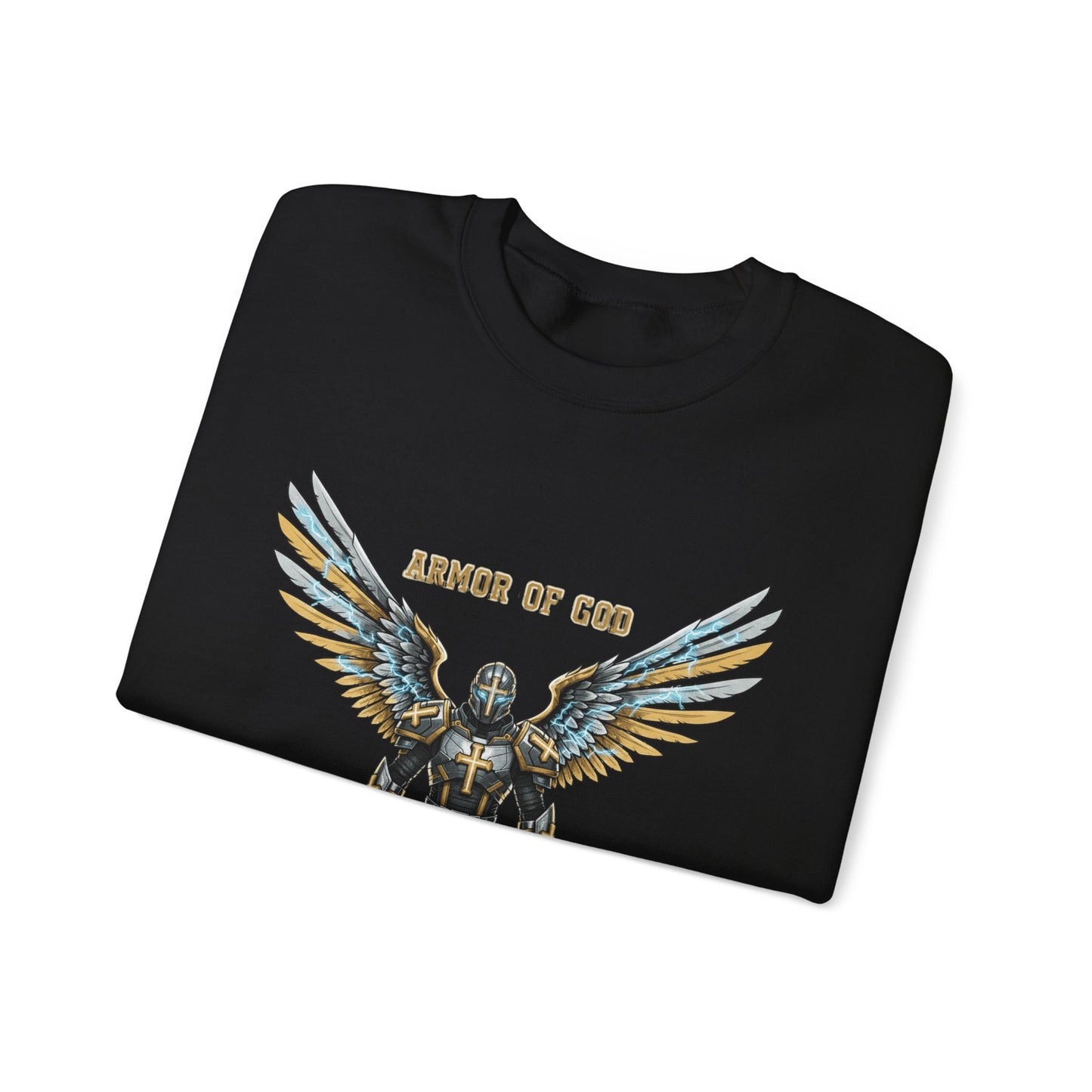 Armor of God Crewneck Sweatshirt — Angel Wings Christian Faith Graphic