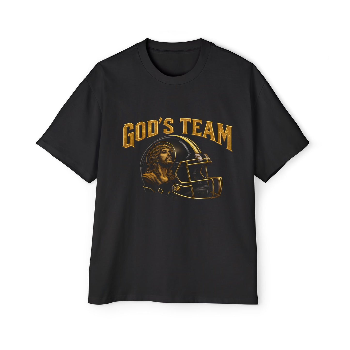 God's Team Football Tee — Men's Oversized Christian Sports T-Shirt
