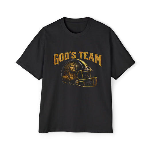 God's Team Football Tee — Men's Oversized Christian Sports T-Shirt