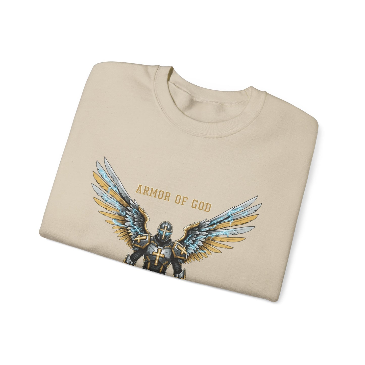 Armor of God Crewneck Sweatshirt — Angel Wings Christian Faith Graphic