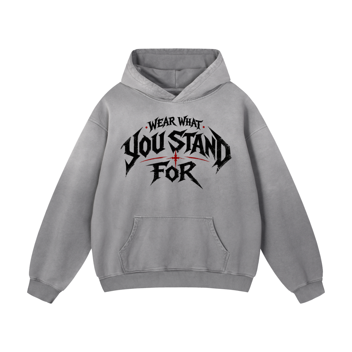 ODMPOD Heavyweight Sunfade oversized hoodie in gray with graphic front design, front view