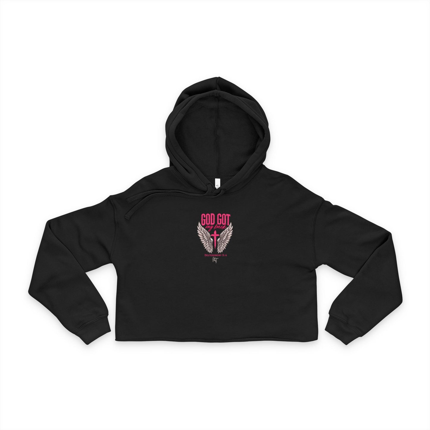 God Got Her Back Cropped Hoodie — Women's Faith-Based Angel Wing Crop Top