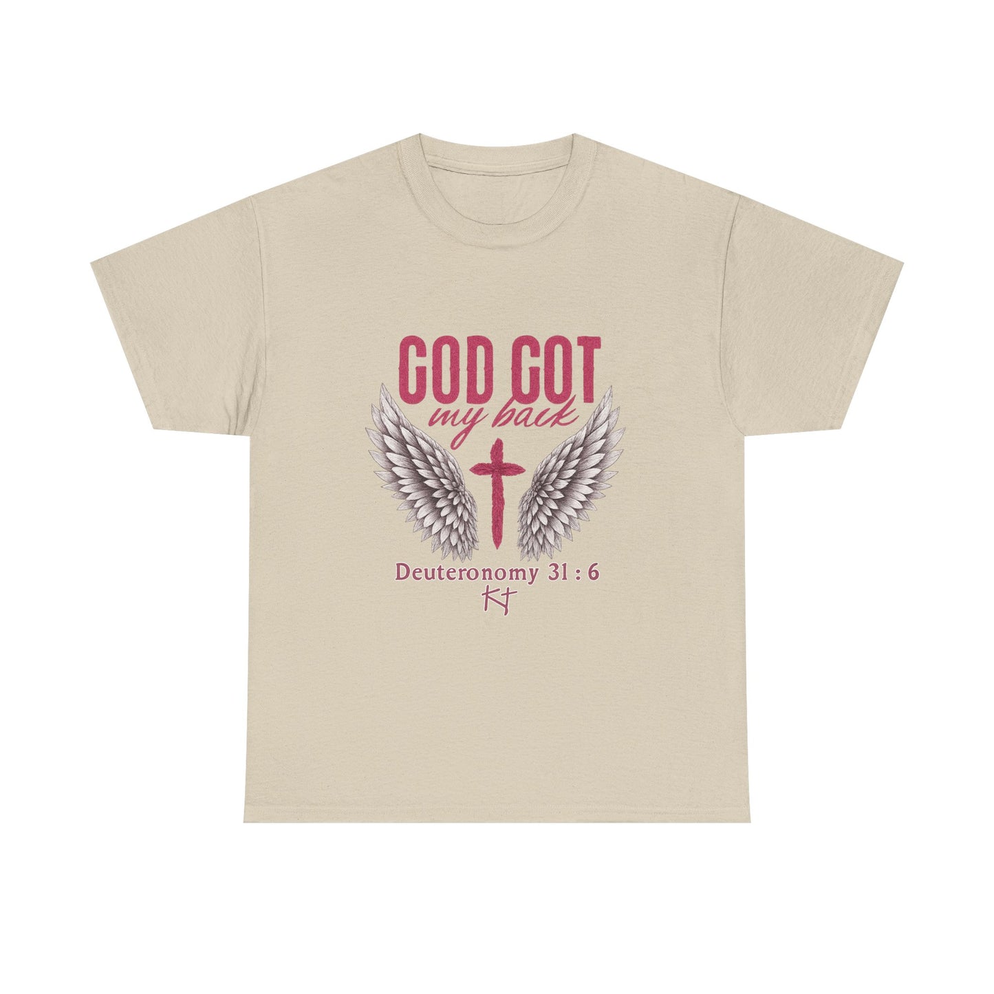 God Got My Back T-Shirt — Christian Faith Tee with Wings & Cross (Deuteronomy 31:6)