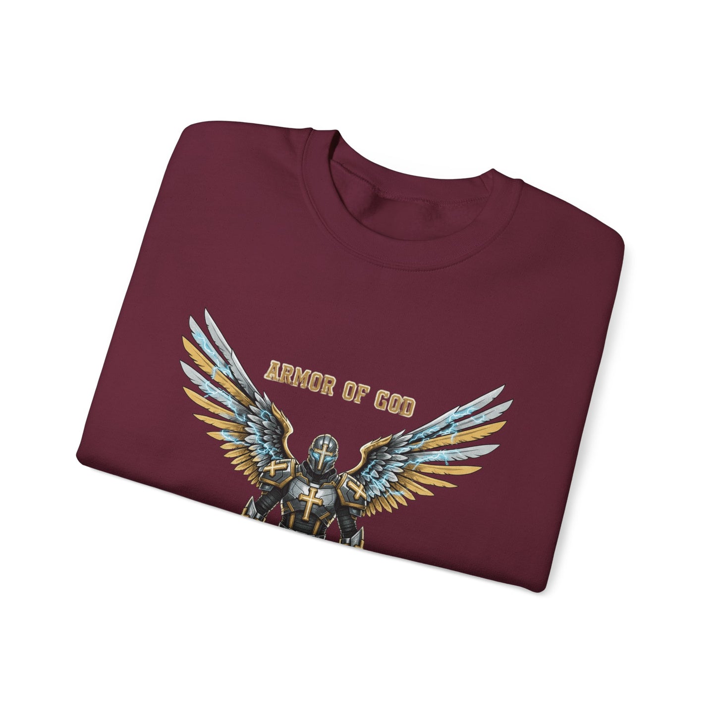Armor of God Crewneck Sweatshirt — Angel Wings Christian Faith Graphic