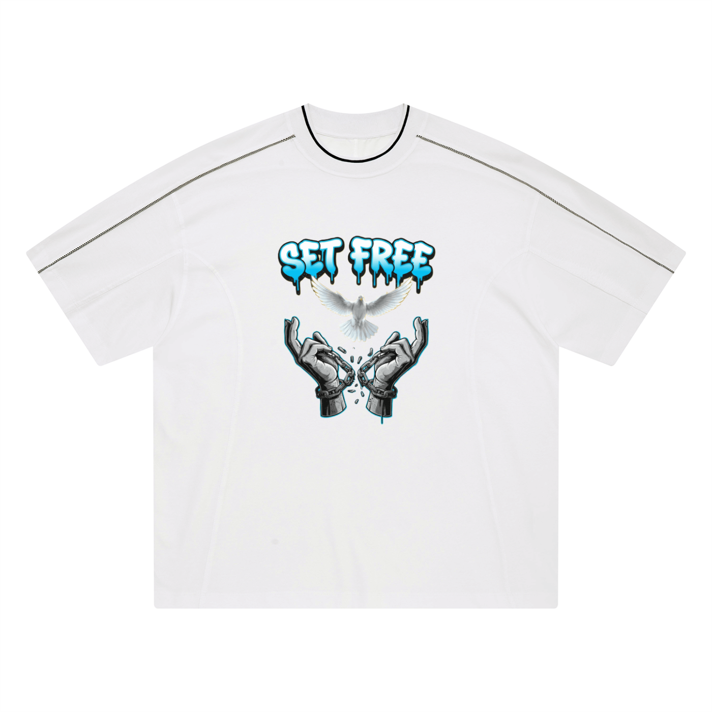Unisex Oversized Contrast Tape T-Shirt Free