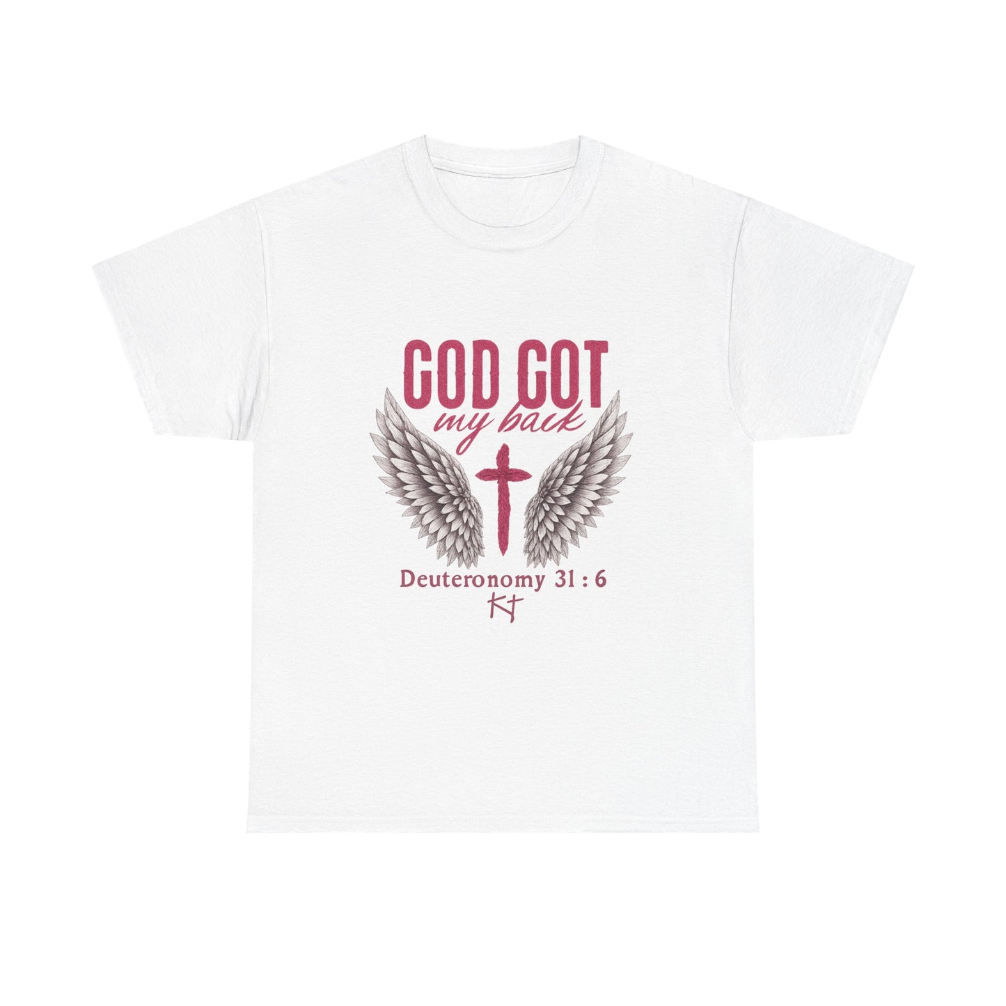 God Got My Back T-Shirt — Christian Faith Tee with Wings & Cross (Deuteronomy 31:6)