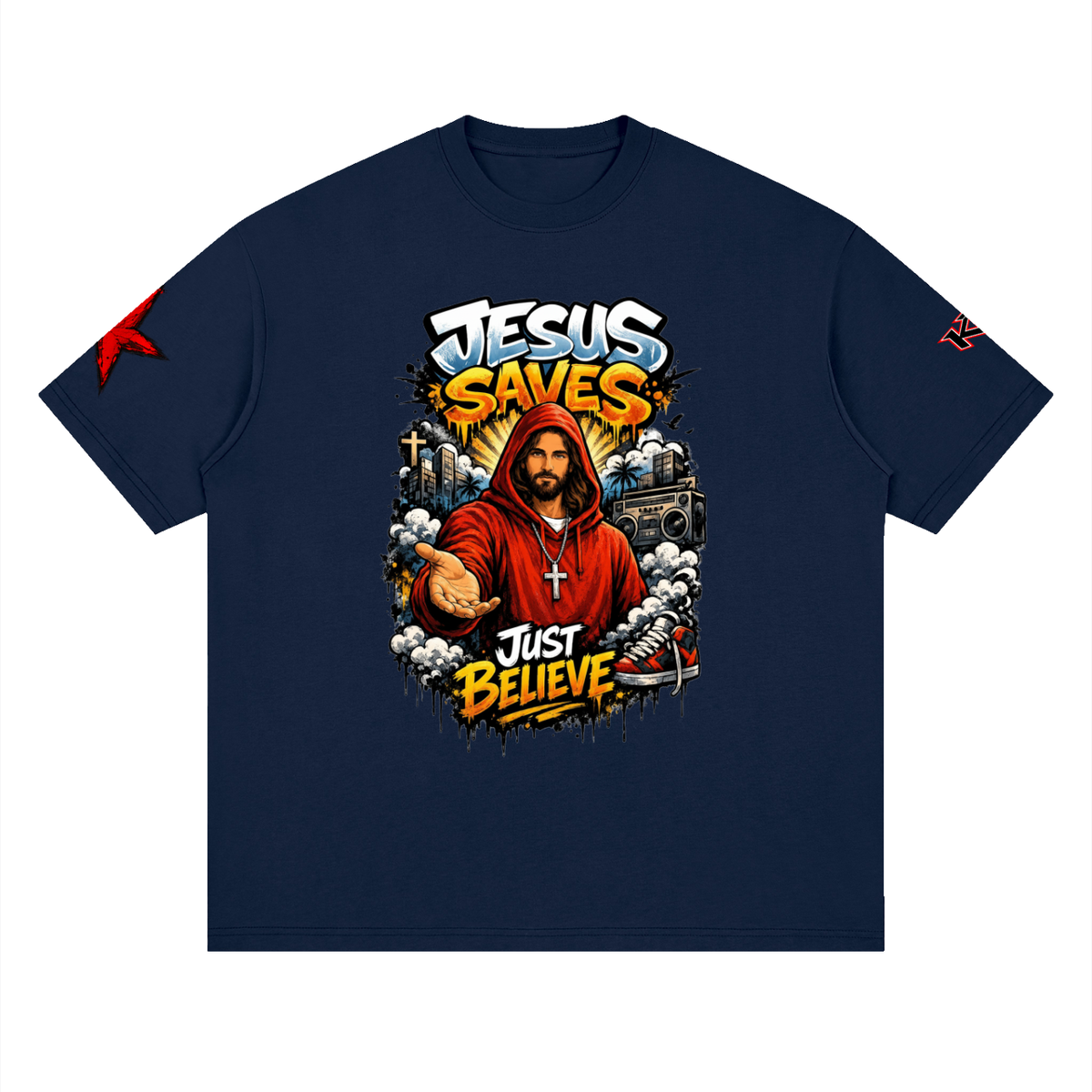 Jesus Saves Drop Shoulder Tee – 100% Cotton Casual T-Shirt