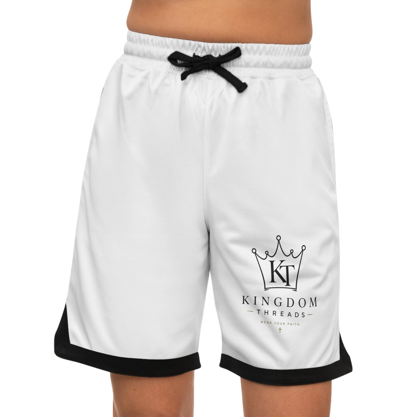 Kingdom Threads Basketball Shorts — White Ribbed Athletic AOP