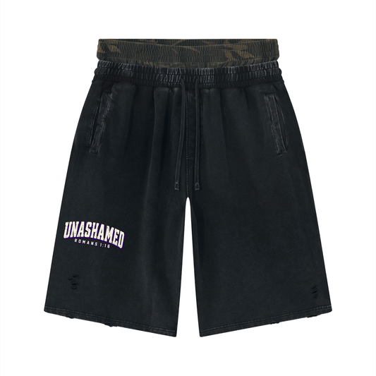 Unisex Vintage Wash Distressed Wide Leg Shorts
