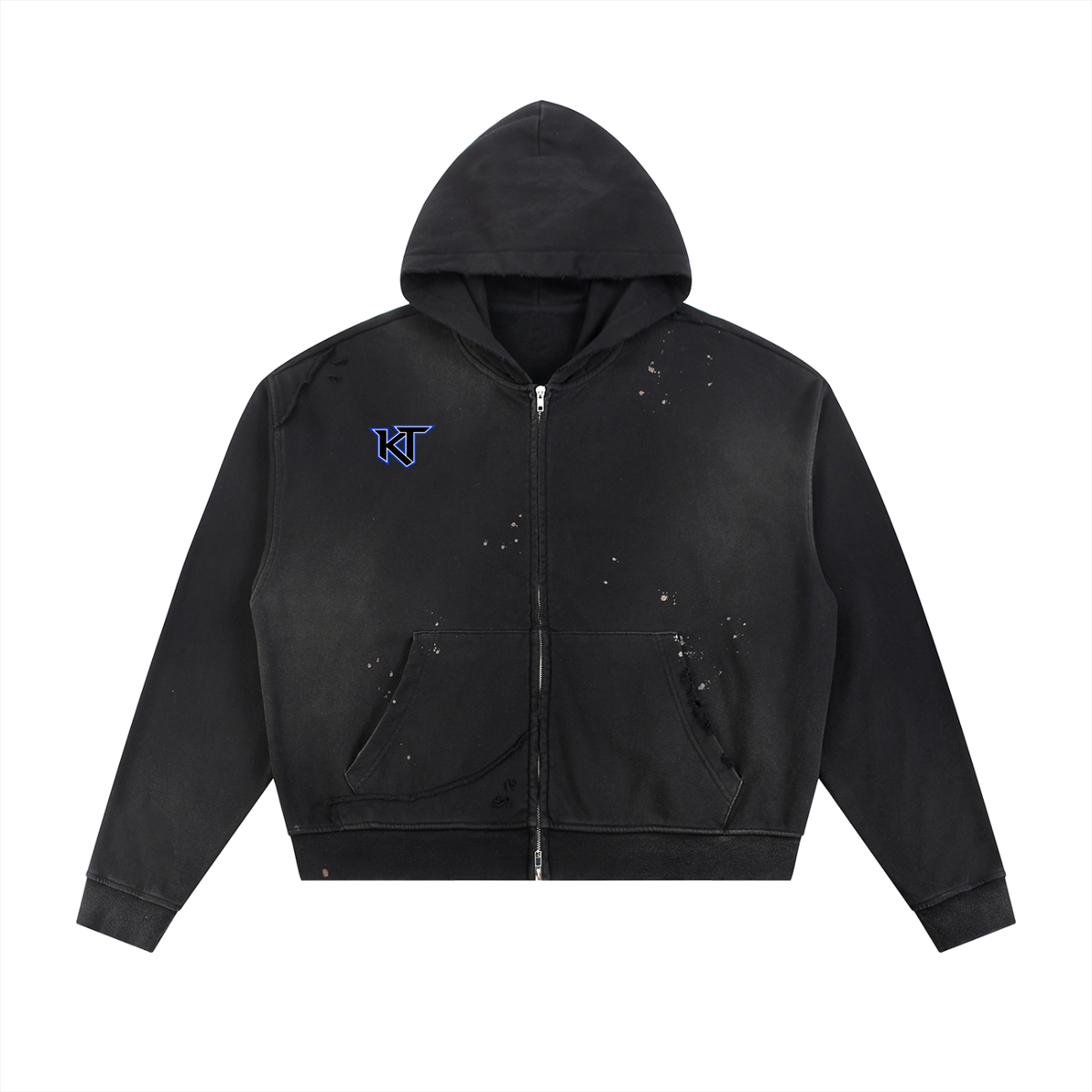 Cross Sun Fade Frayed Raw Edge Zip Hoodie | Christian Streetwear | Kingdom Threads