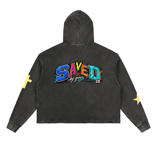 Vintage Washed Frayed-Hem Hoodie