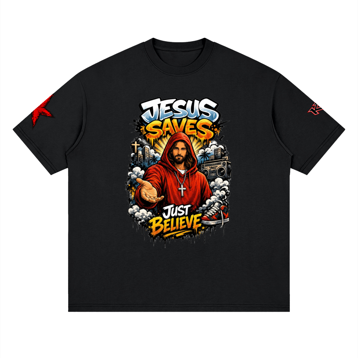 Jesus Saves Drop Shoulder Tee – 100% Cotton Casual T-Shirt