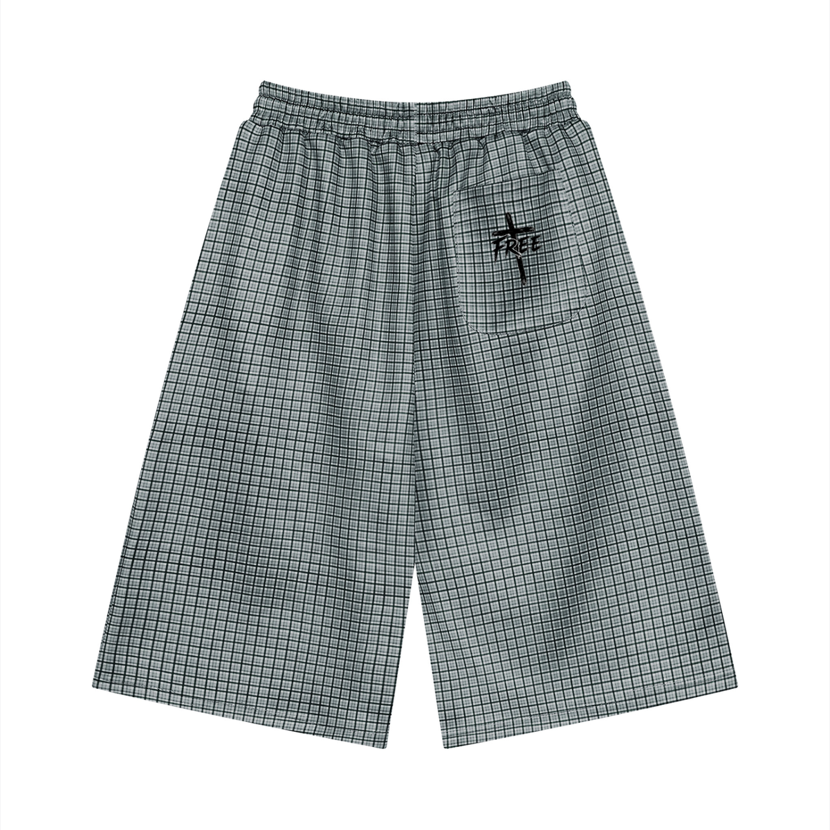 Kingdom Threads Plaid Drawstring Shorts – Unisex Loose Crop Fit